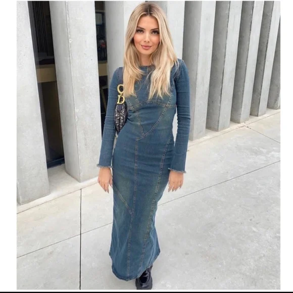 Long Denim Zara Jeans Dress Denim Midi Dress Robe Zara Jeans Z1975